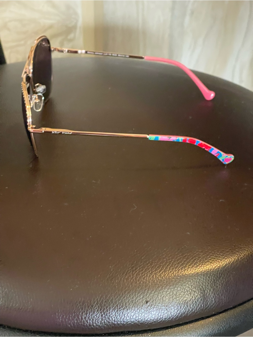 Betsey Johnson Gold Aviator Sunglasses with Pink Reflective Lenses - Picture 2 of 7
